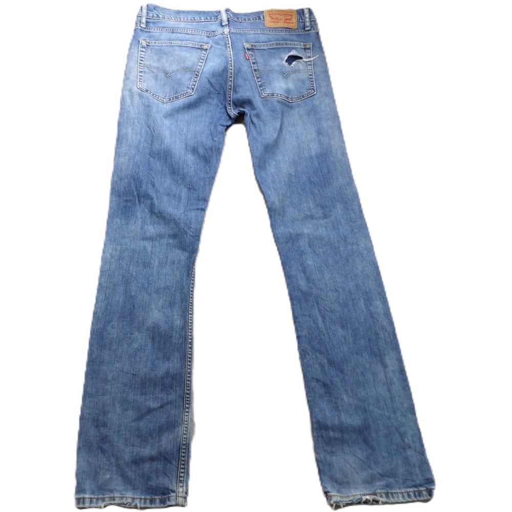 Levi's 513 Jeans Men 32x34 Slim Straight Blue Cotton Distressed Denim Pants Logo